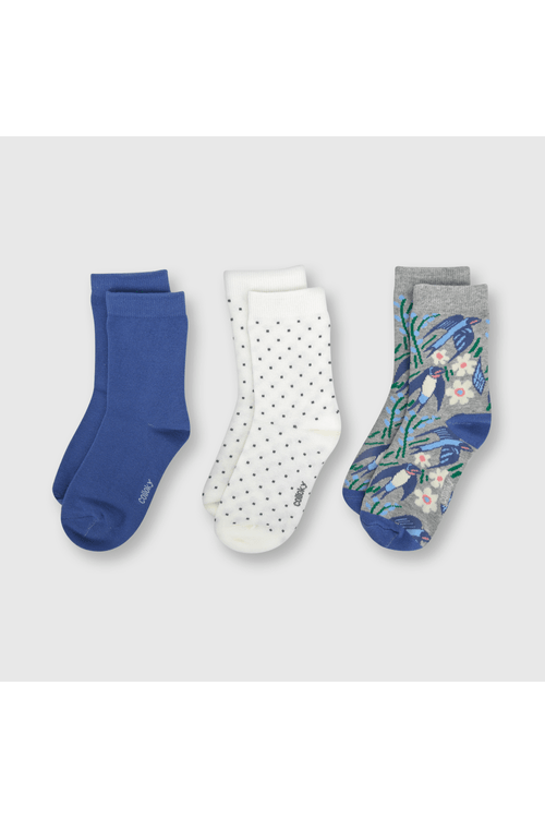 Medias de niña 3 pack flores azul