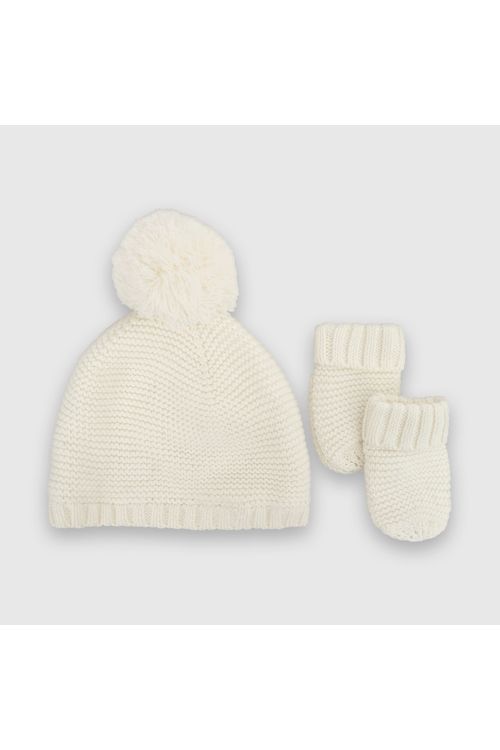 Gorro De Bebé Niña Con Mitones Blanco Colloky (3 A 24 Meses)