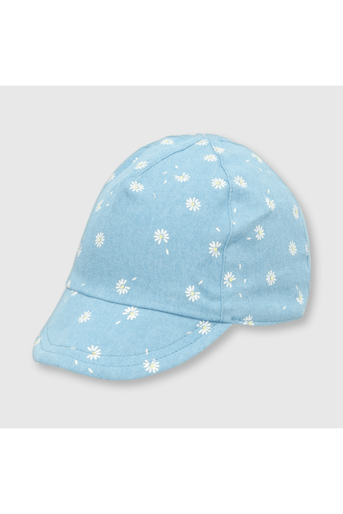 Gorro de bebe niña mezclilla estampada azul