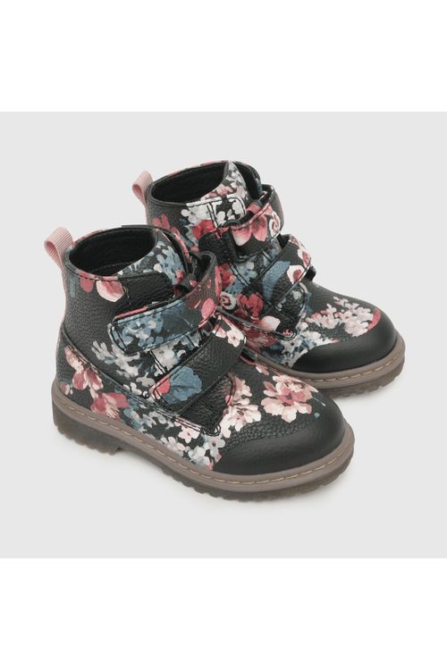 Botin Floreado De Niña Con Velcros Negro Colloky