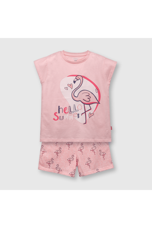 Pijama de niña algodón rosado