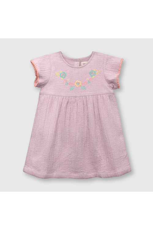 Vestido de bebe niña bordado lila