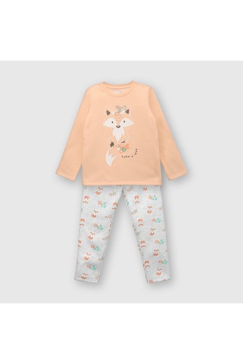 Pijama De Niña De Franela Naranjo (2 A 12 Años) Colloky