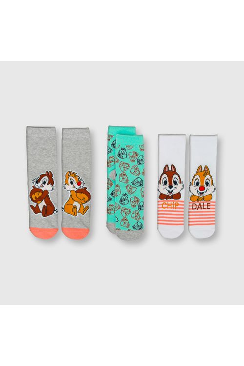 Medias Pack De 3 Niña Chip & Dale Gris Colloky