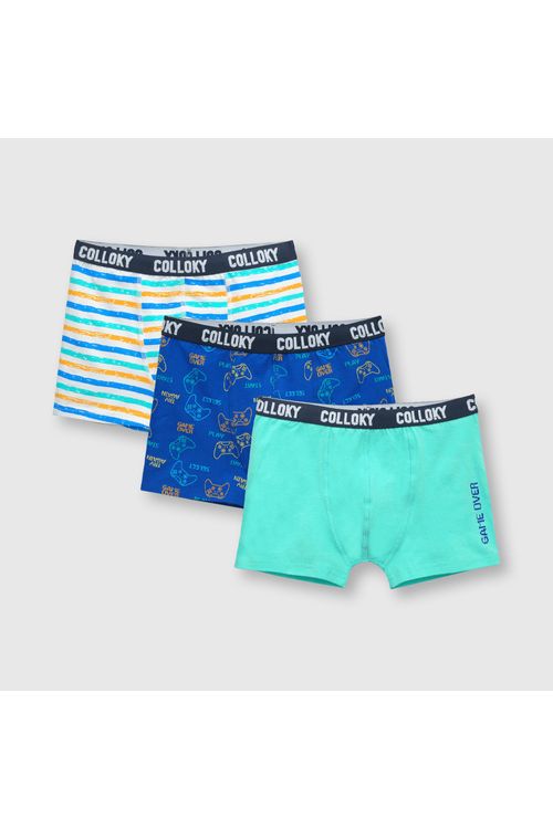 Boxer De Niño 3 Pack Estampado Azulino (2 A 12 Años) Colloky
