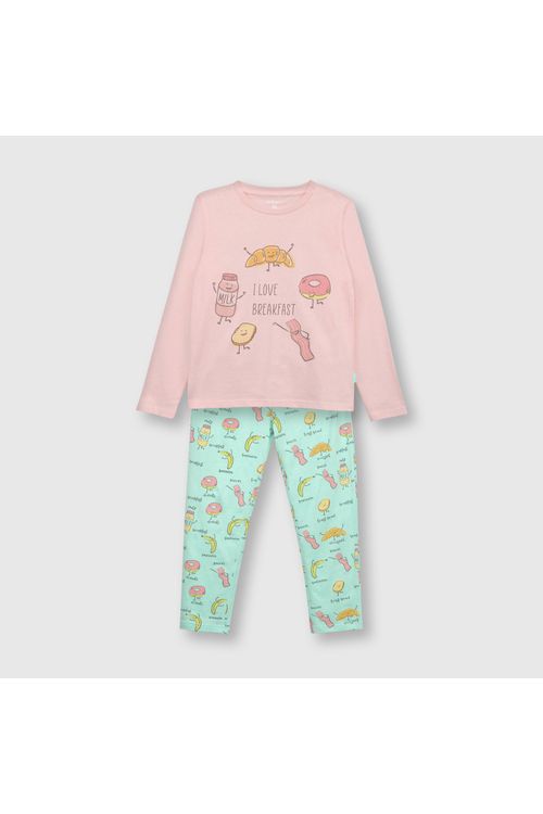 Pijama De Niña De Algodón Rosado (2 A 12 Años) Colloky