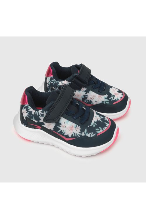 Zapatilla Niña Velcro Elástico Flores Azul Colloky