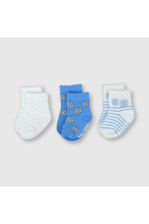 Medias deportivas de bebe niña 3 pack margarita celeste