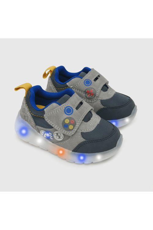 Zapatilla De Niño Luces Velcro Gris Colloky