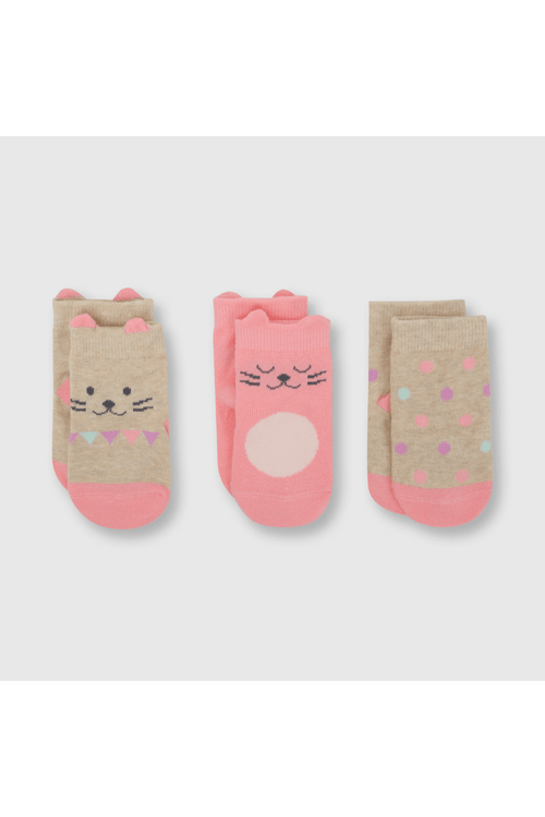 Medias deportivas de bebe niña 3 pack raton rosado