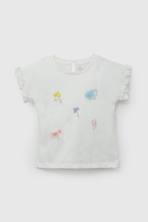 Polo Blanco Flores De Niña Infantil