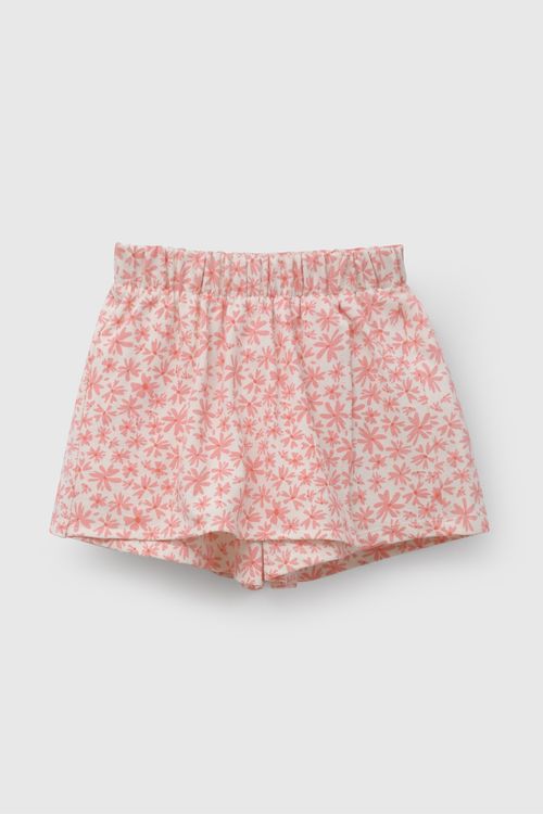 Falda Short Fucsia Flores De Niña