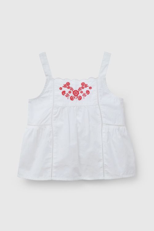 Blusa Flores Blanca Bordada De Niña