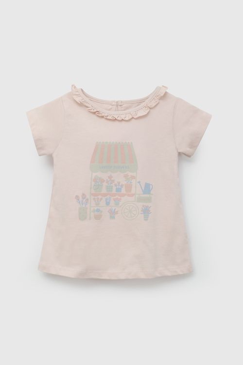 Polo Rosado Carrito Flores De Niña Infantil