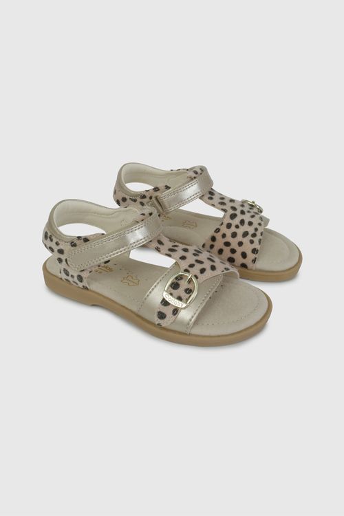 Sandalia De Vestir Dorada Con Animal Print  De Caminante