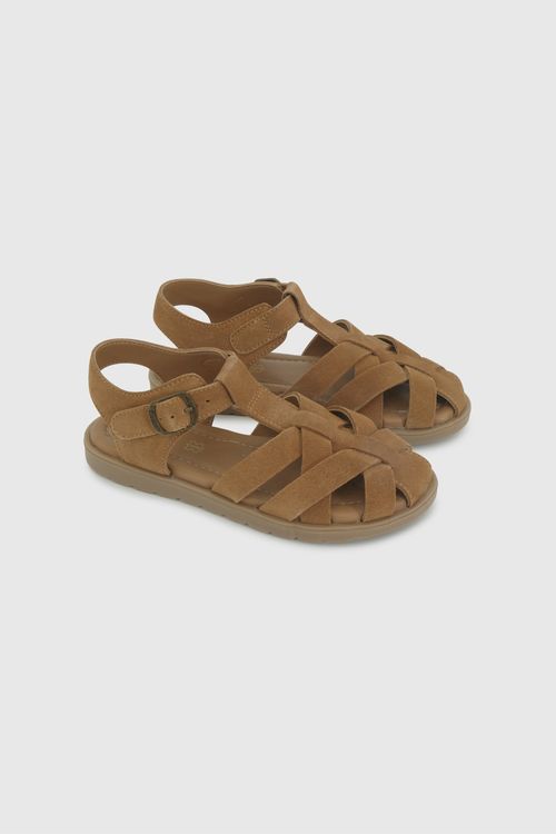 Sandalia Cangrejera De Cuero Café De Niño
