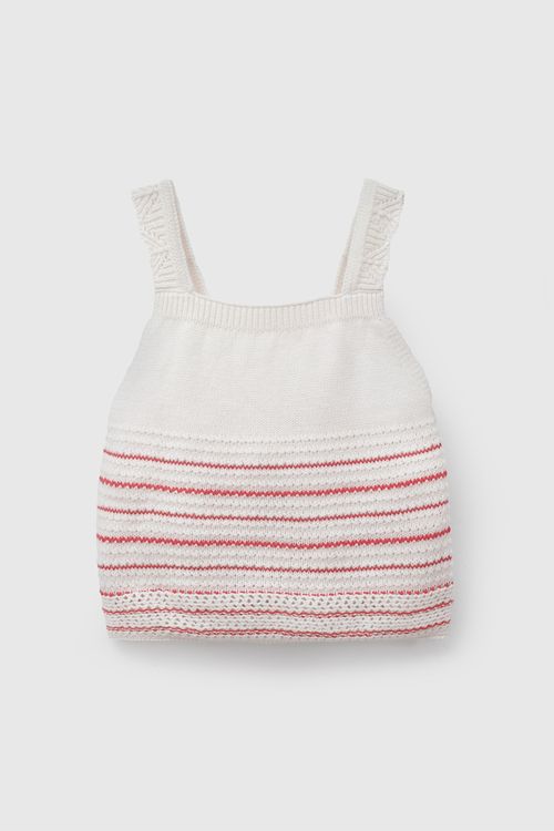 Polo Rayas Blanco Tejida De Niña