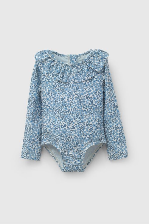 Enterizo Playa Uv Con Flores De Niña Elasticado