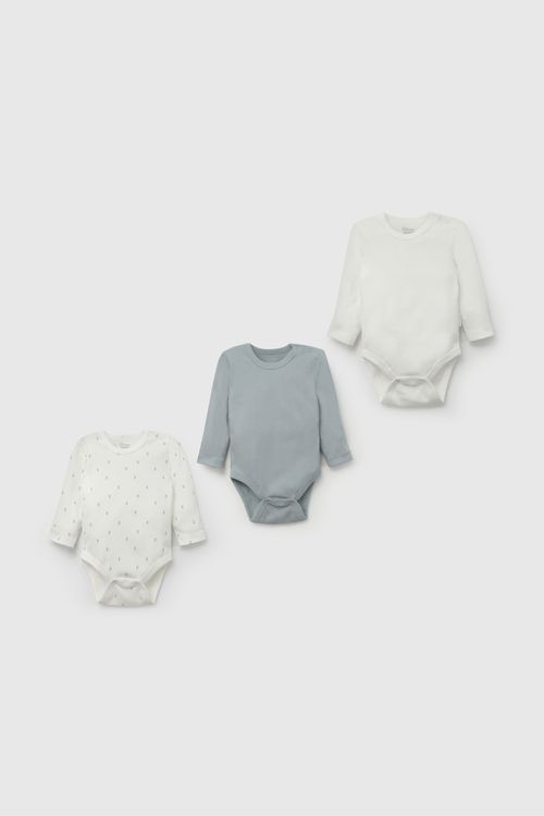 Pack Tres Bodies Celeste De Bebé De New Born