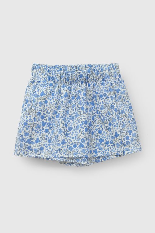 Falda Short Celeste  Flores De Niña