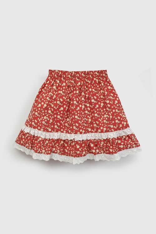 Falda 18 Flores Roja De Niña