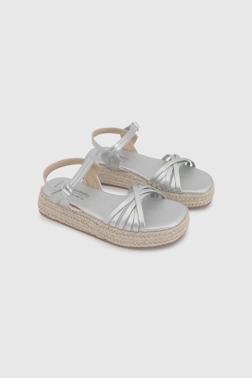 Sandalia De Niña Plateada Con Velcro