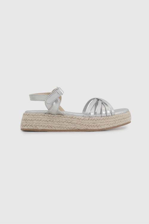 Sandalia De Niña Plateada Con Velcro