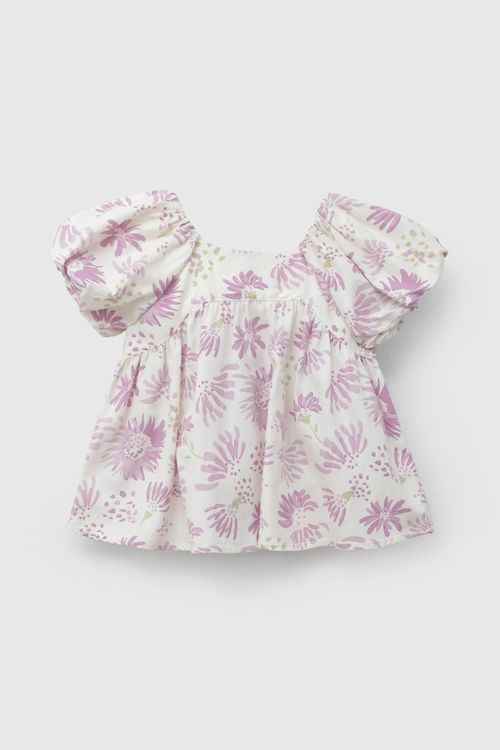 Blusa Flores Morada Manga Globo De Niña