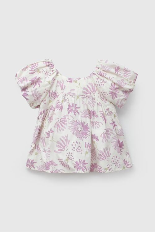 Blusa Flores Morada Manga Globo De Niña