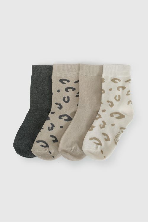 Pack Cuatro Medias Beige Animal Print De Niña