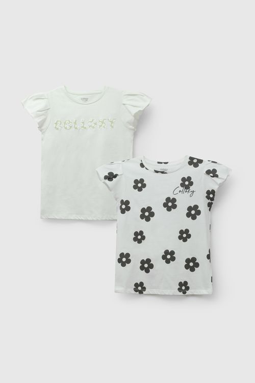 Pack Dos Polos Colloky Flores Verde De Niña