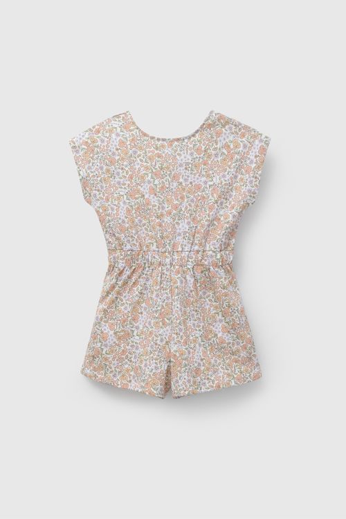 Enterizo Flores Naranja Lazo Espalda De Niña