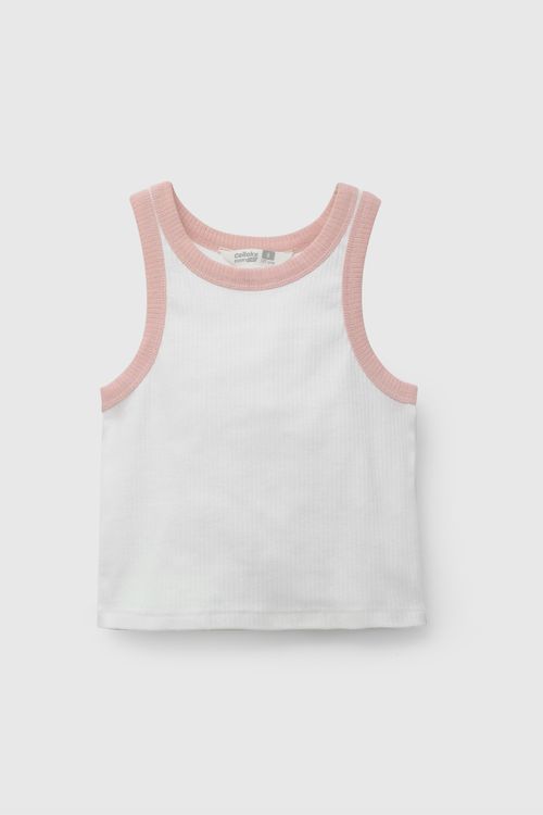 Polo Blanco Rib De Niña