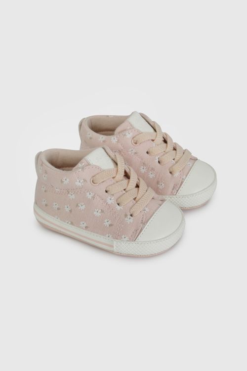 Zapatilla Urbana Caña Alta Rosada Flores De Bebé
