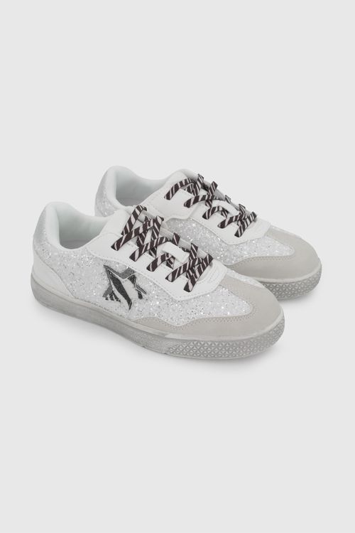 Zapatilla De Niña Blanca Con Cordón-Velcro Caña Baja