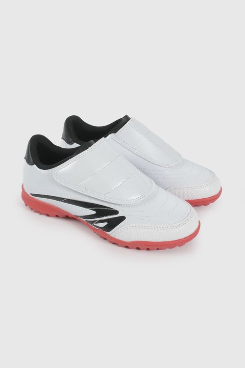 Zapatilla De Fútbol Blanca Con Rojo De Niño