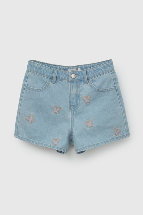 Short Flores Celeste Bordado De Niña