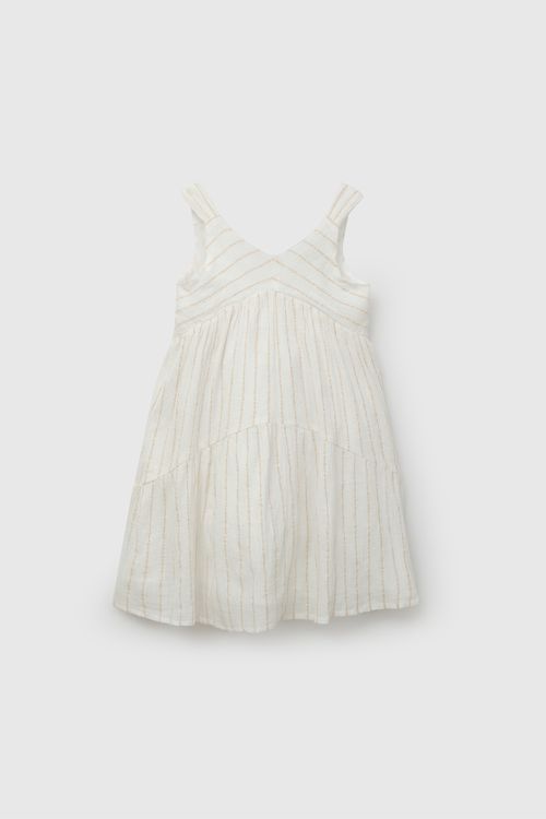 Vestido Blanco Textura Brillos De Niña