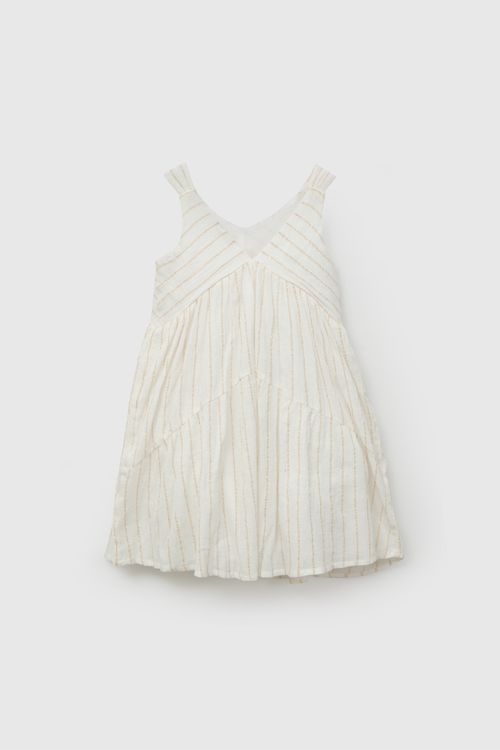 Vestido Blanco Textura Brillos De Niña