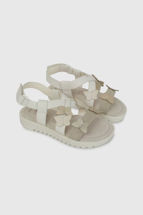 Sandalia Blanca Con Aplicación De Mariposas De Caminante