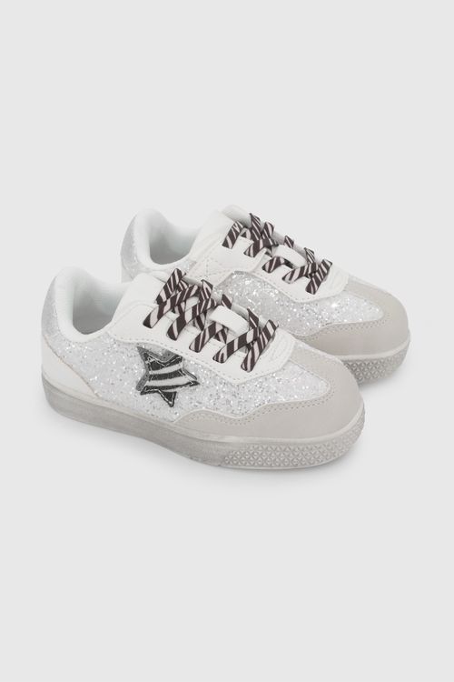 Zapatilla De Niña Lifestyle Blanca Con Cordón Y Velcro