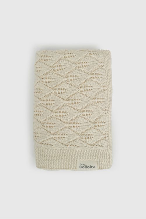 Manta Tejido Calado Beige De Bebé De New Born
