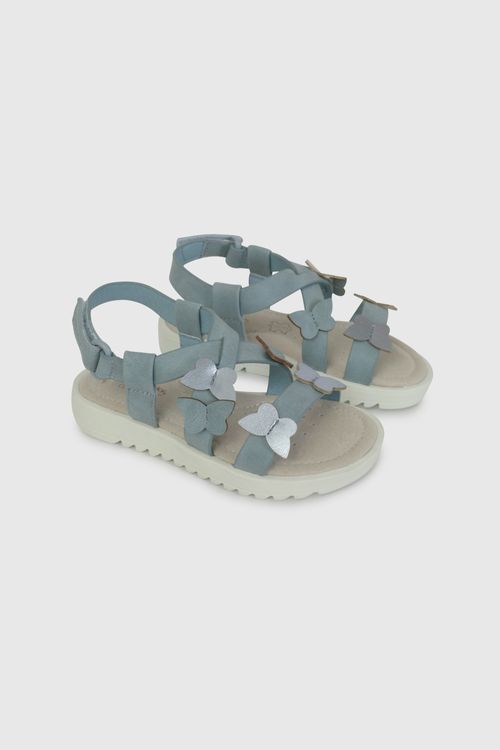 Sandalia Azul Con Aplicación De Mariposas De Caminante