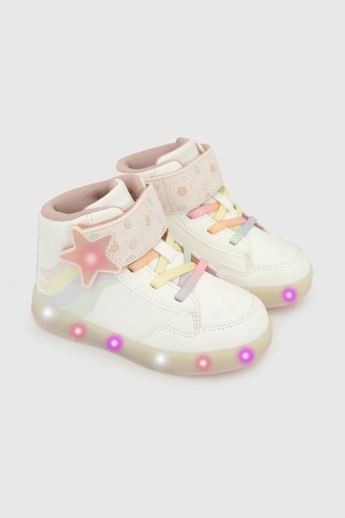 Zapatilla Blanca de Niña con Luces y Velcro