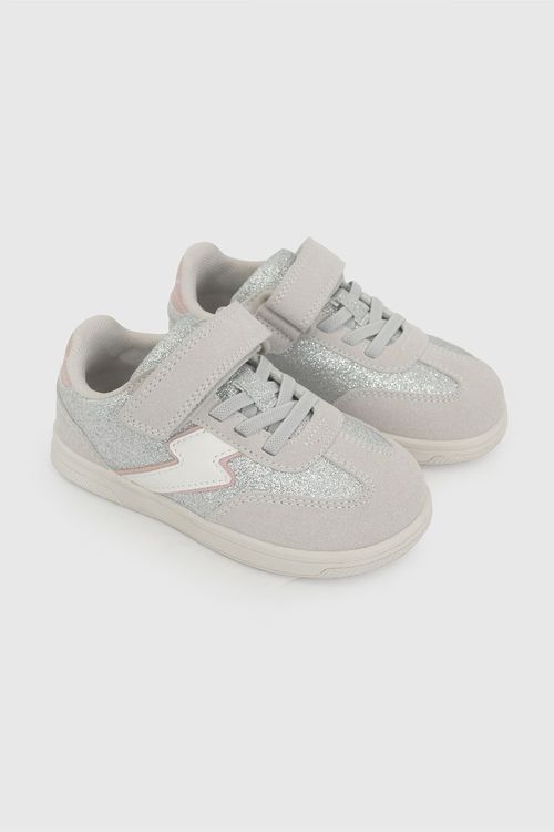 Zapatilla Plateada de Niña de Lifestyle con Velcro y Cordón Elástico