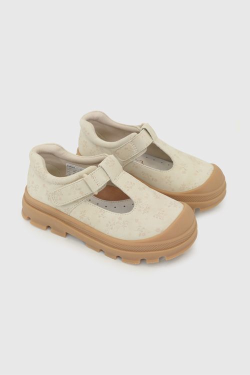 Zapato Reina Beige de Niña con Velcro y Suela de TR