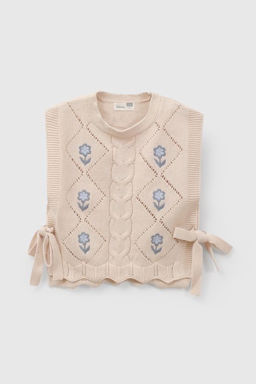 Sweater Infantil Beige de Algodón con Mangas de Flores para Niña