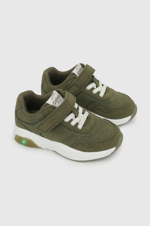Zapatilla Verde de Niño con Luces y Velcro Cordón Elástico