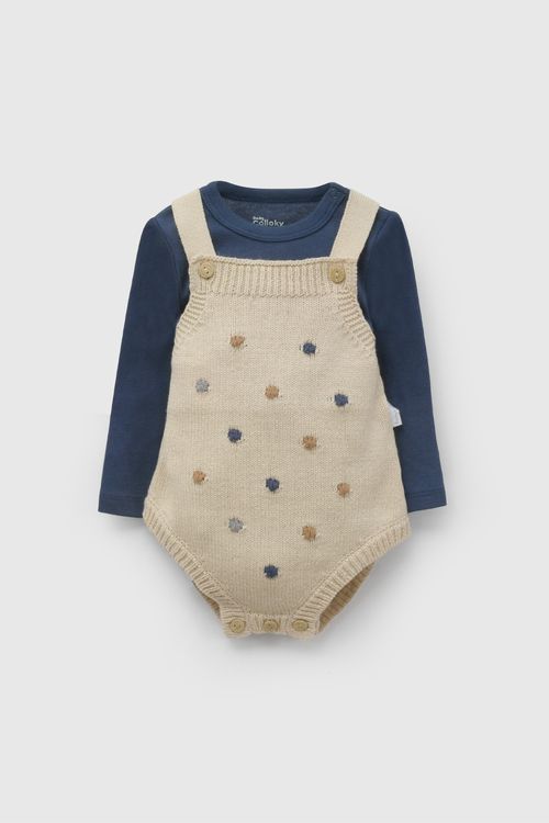 Conjunto Jardinera Body Beige de Algodón para Niño recién nacido