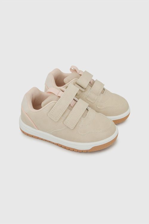 Zapatilla Lifestyle Beige de Niña con Velcro y Cordón Elástico